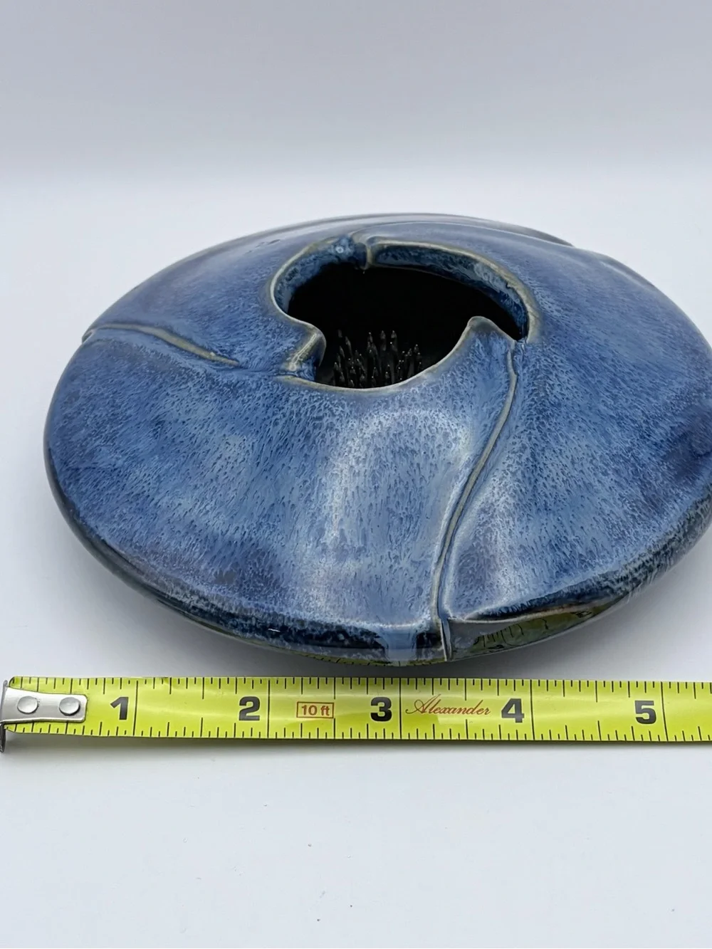 Ian Staintin Studio Art Ikebana Flower Frog Round Vase Cobalt Blue Ceramic